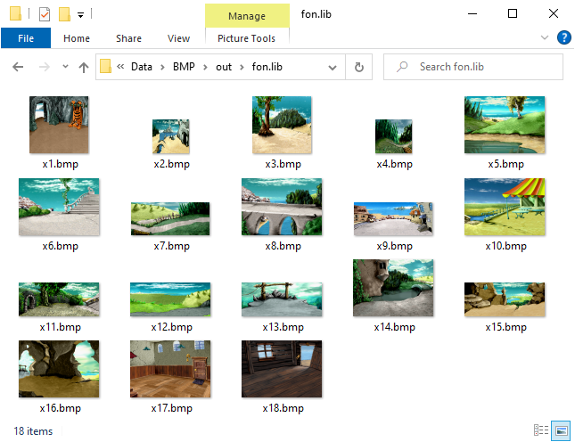 Extracted contents of fon.lib, showing the game’s movie background selection.